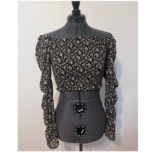 Off-Shoulder Long Sleeve Floral Blouse
